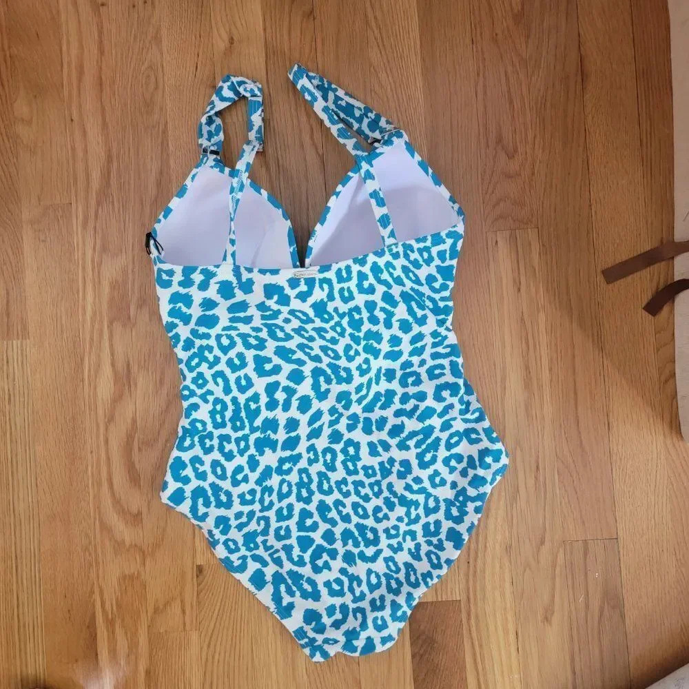 Calvin Klein Women's Aegean Blue Leopard Mio Over Shoulder Molded Cup Sw… - Picture 9 of 11